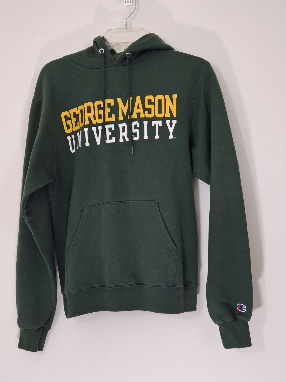 Champion George Mason University Green Hoodie w/ Yellow & White Lettering, Small